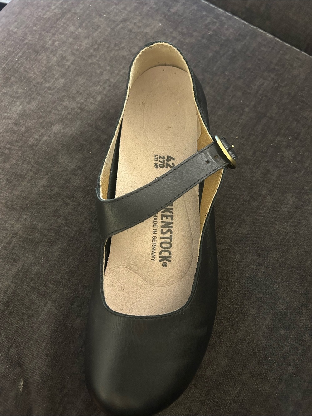 Birkenstock Black Leather Mary-Jane Flats with Gold Buckle - Picture 2 of 5